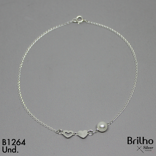 T7N026  TOBILLERA  PERLA Y CORAZON DIAMANTADO