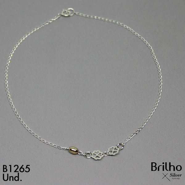 T7N024 TOBILLERA  FLOR BALIN ARROZ  3MM ORO PLATA