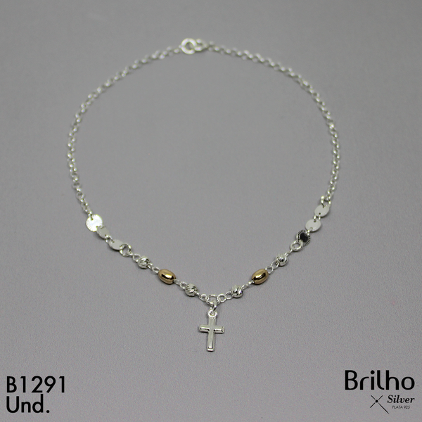 T7N068 TOBILLERA CRUZ ORO PLATA
