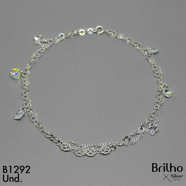 T7N080 TOBILLERA FLORES EN CRISTAL DOBLE TEJIDO