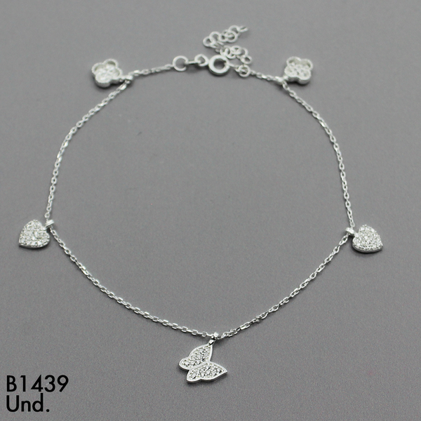 T7N127   TOBILLERA DIJES MARIPOSA , CORAZON , TREBOL