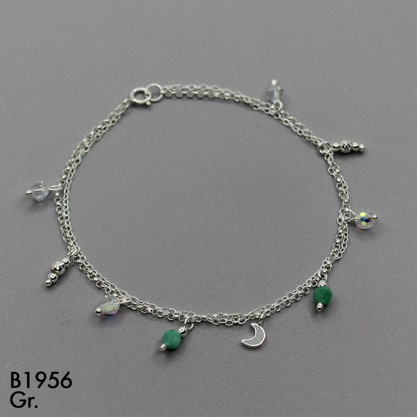 T8N412 PULSERA  PIEDRA MURRALLA DE ESMERALDA DIJE LUNA