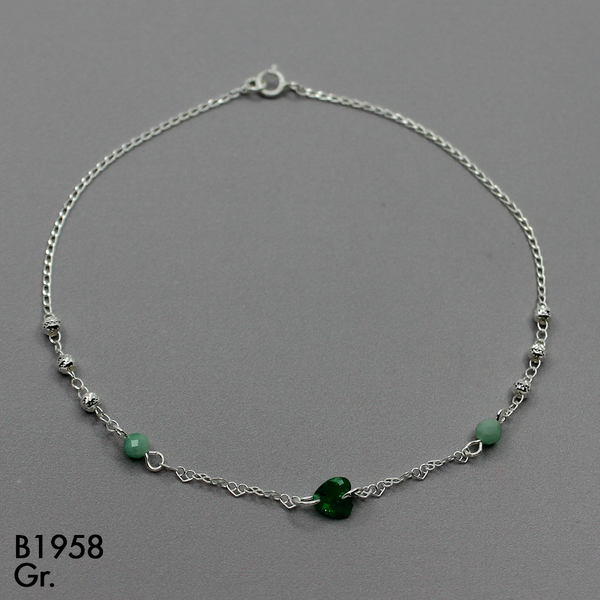 T7N135 TOBILLERA  PIEDRA MURRALLA DE ESMERALDA , BALIN DIAMANTADO