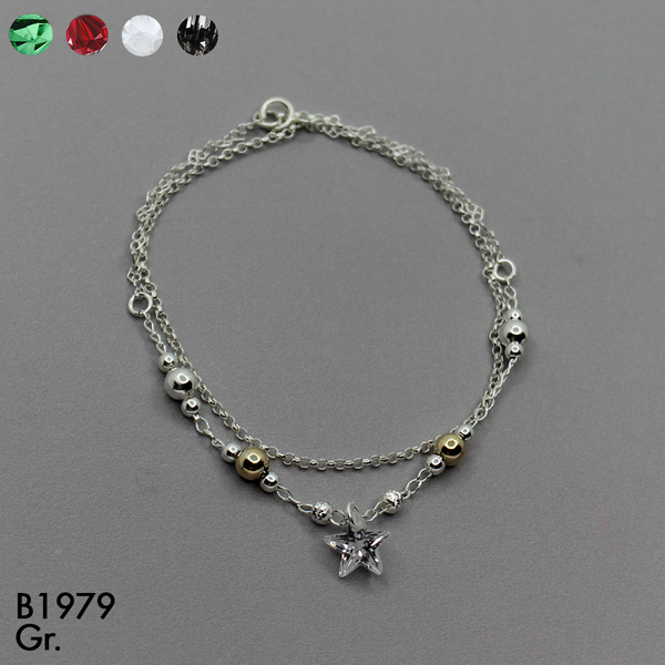T8N413 PULSERA DOBLE BALINES ORO PLATA ESTRELLA