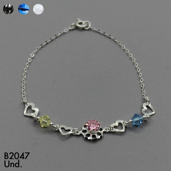 T8N296 PULSERA FLOR , CORAZONES DIAMANTADOS