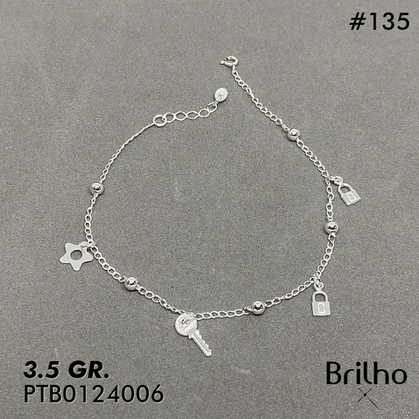 T7N135 TOBILLERA CANDADO, CORAZîN, LLAVE Y FLOR