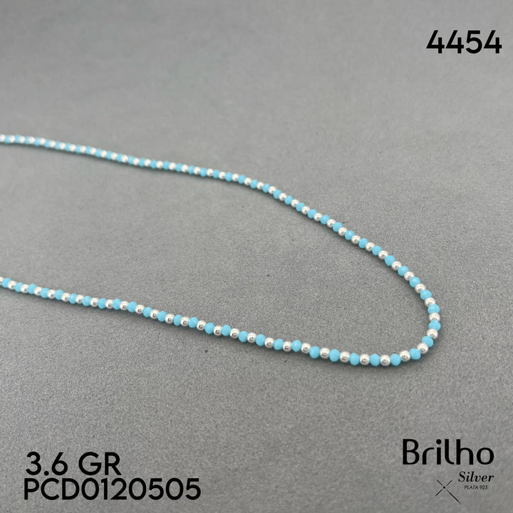 A6057 CADENA BALINES Y CRISTAL AZUL CLARO