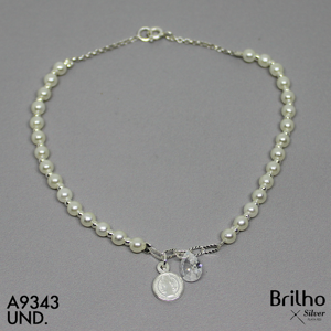 T7N010 TOBILLERA PERLAS DIJE SAN BENITO