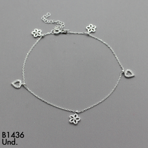 T7N120  TOBILLERA DIJES FLOR , CORAZON  MICROCIRCON